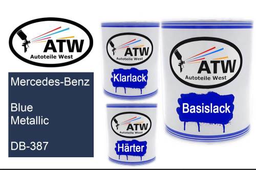 Mercedes-Benz, Blue Metallic, DB-387: 1L Lackdose + 1L Klarlack + 500ml Härter - Set, von ATW Autoteile West.